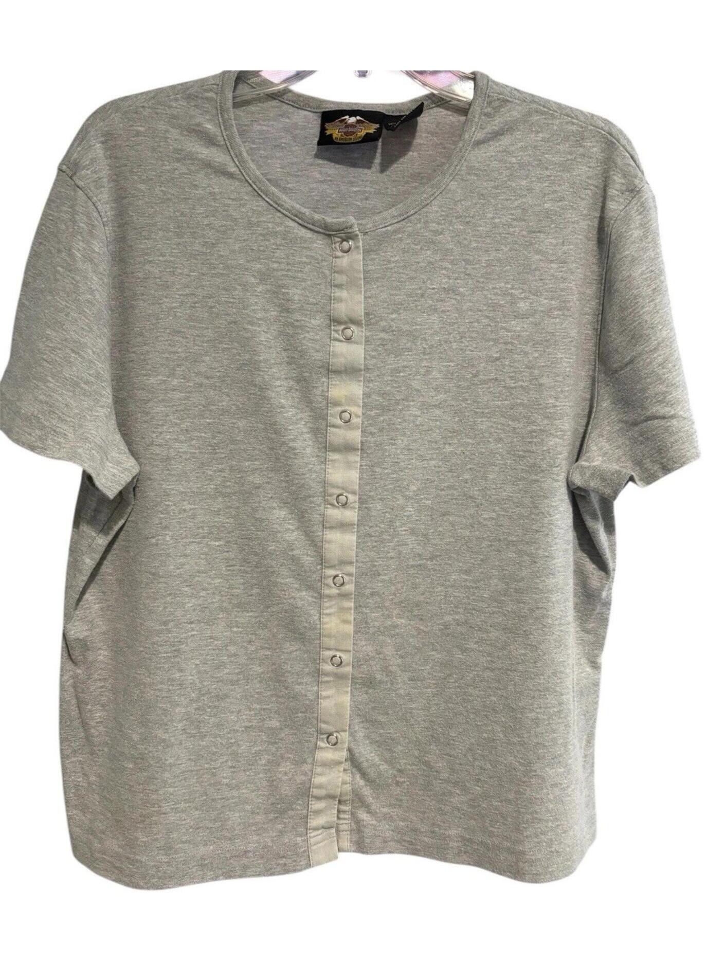 Harley Davidson Women's Top Shirt Xl Gray Stretch Snap Front Cropped